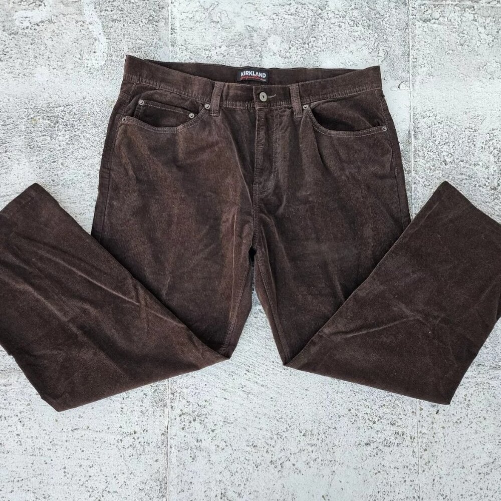 Kirkland Signature Men Pant Brown Corduroy Straight Dress Pant Size 38X28